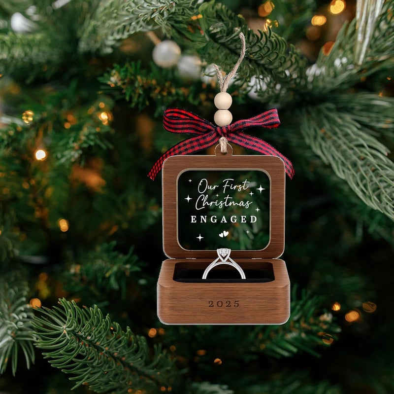 TEEBIM Engagement Ornament 2025 - Engagement Gifts for Couples, Women, Her, Bride to Be, Newly Engaged Gifts for Her - Fiance Gift for Women - 2D Wood Acrylic Our First Christmas Engaged Ornament 2025 - Image 4